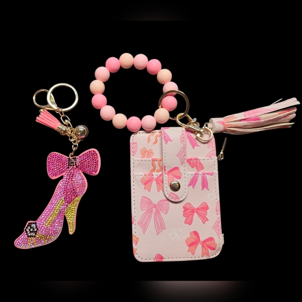 Bow Pattern Wallet and Keychain Set